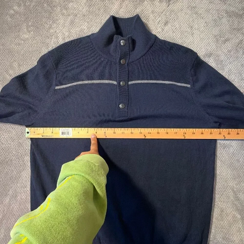 Banana Republic Men’s Large Merino Wool Blend Navy Snap Mock Neck Pullover Sweat